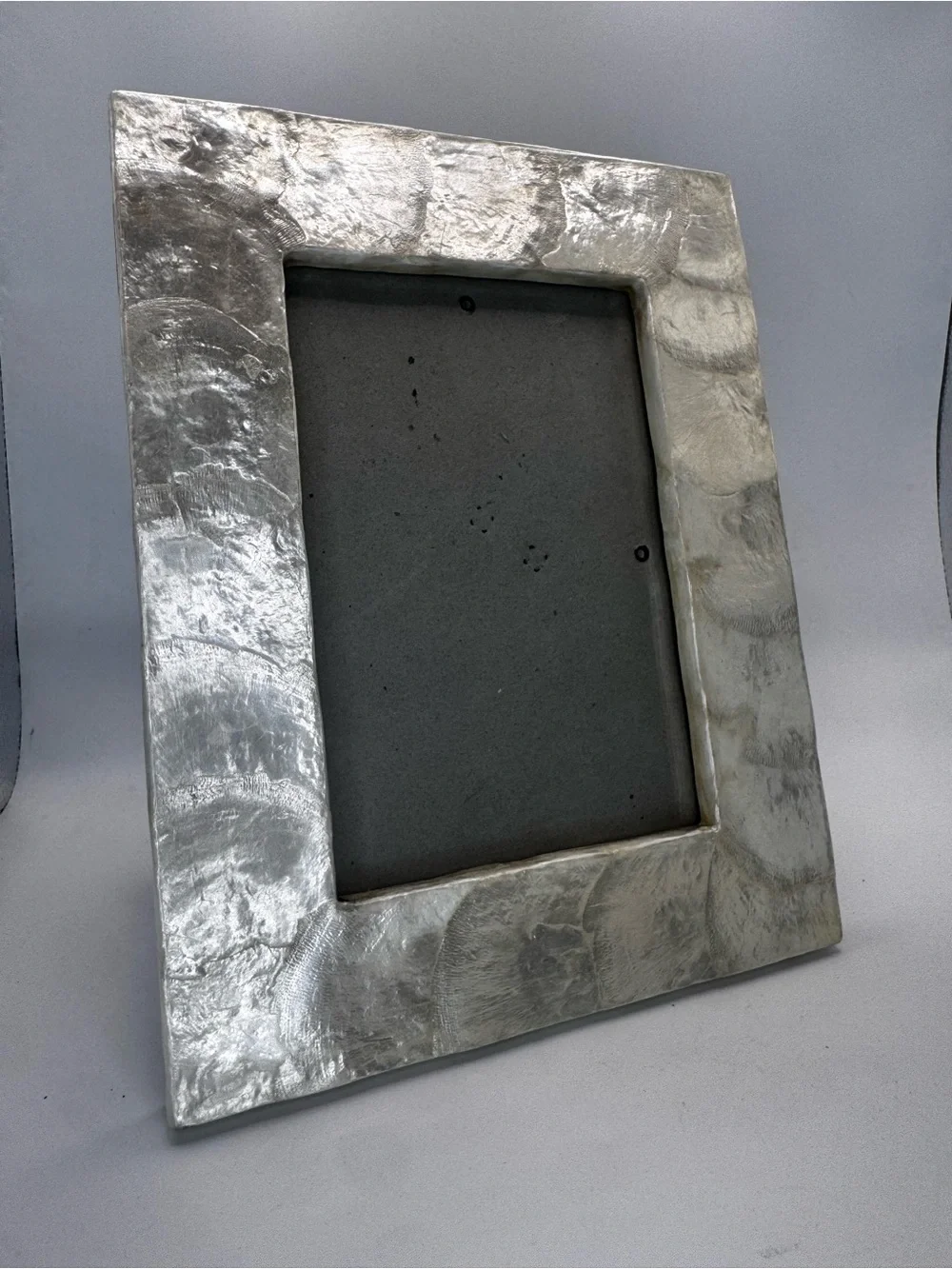 Vintage Capiz Shell 5x7 Picture Frame Silver Pearlized Coastal Beach Decor